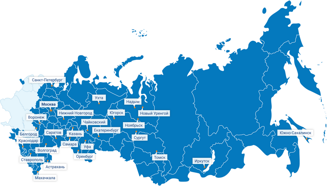 Карта регионов присутствия ООО "Газпром информ", 2022 год